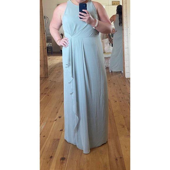 Sleeveless Chiffon Dress with Draped Front Slit - Picture 2 of 3